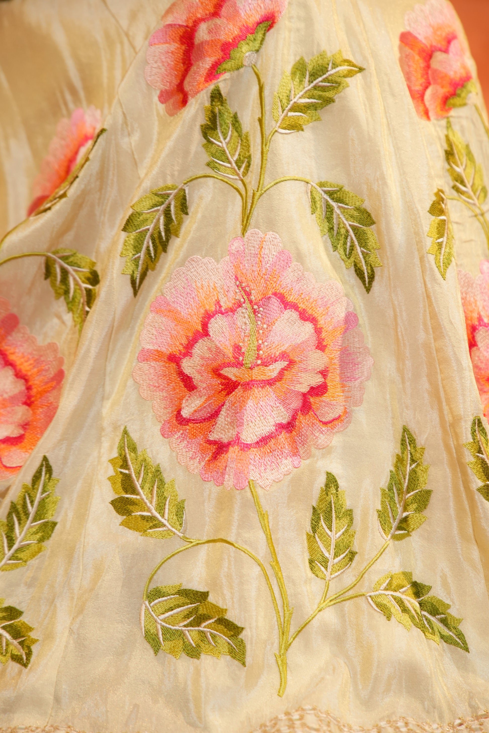 Golden Beige Silk Anarkali Set