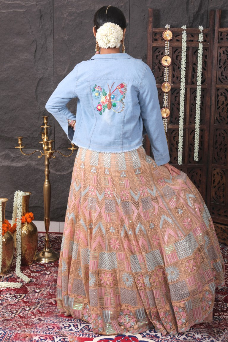 Hand Embroidered Light Blue Denim Jacket