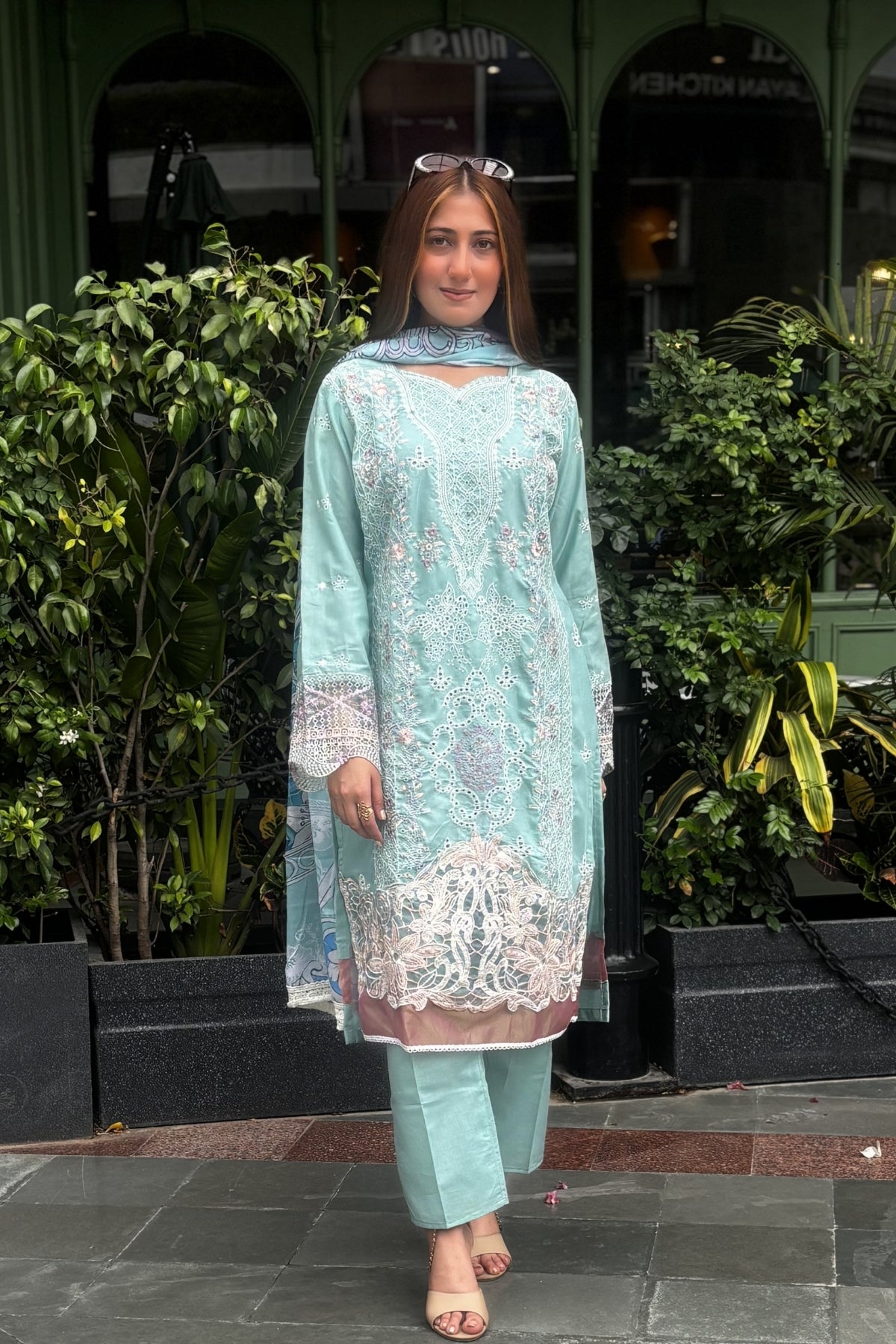 Gulrukh - Aqua Mint Lawn Suit Set
