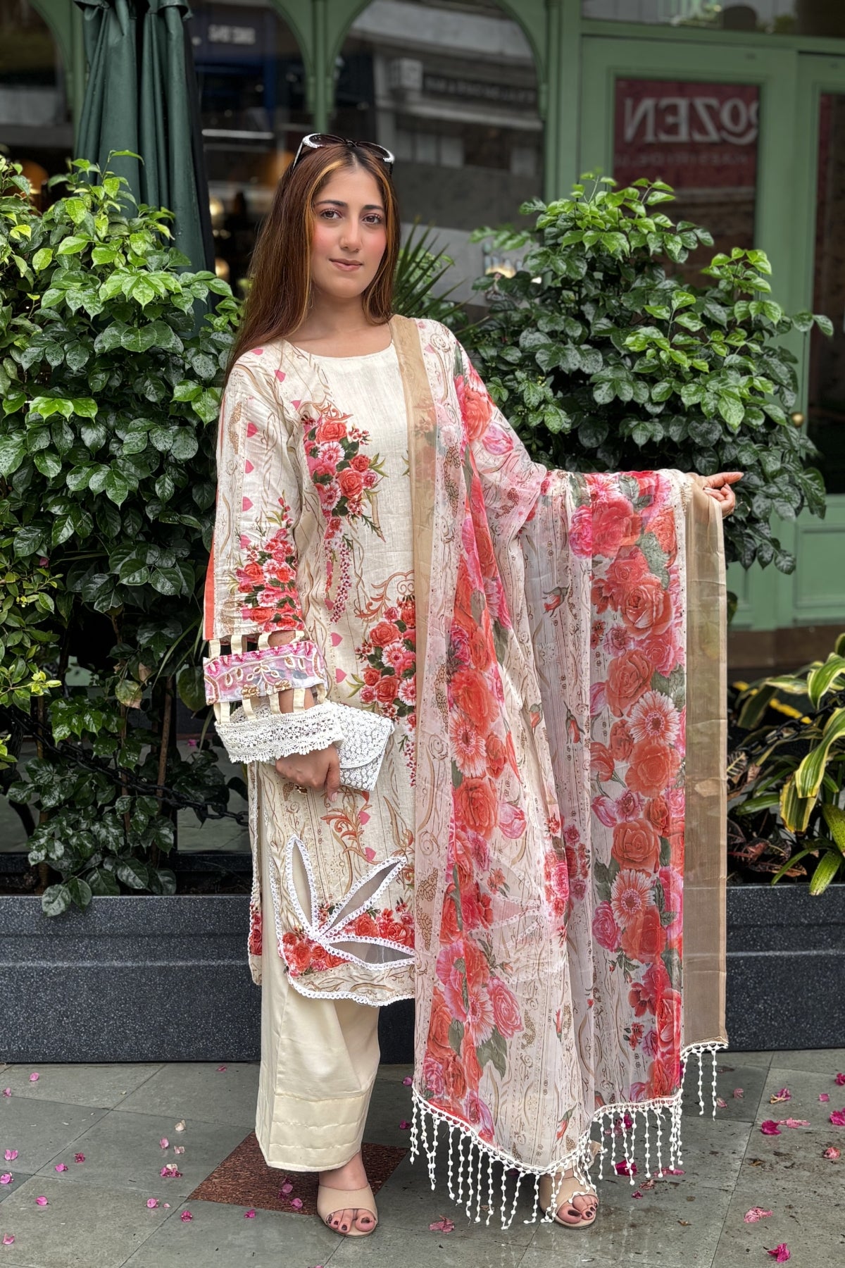 Arezia Cream Lawn Kurta with Farshi Salwar Set