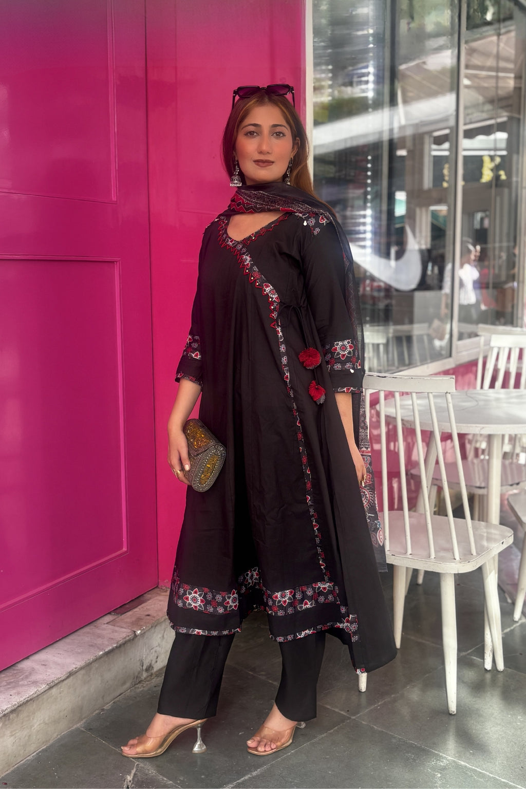 Black Zohra Cotton Slub Anarkali Suit Set