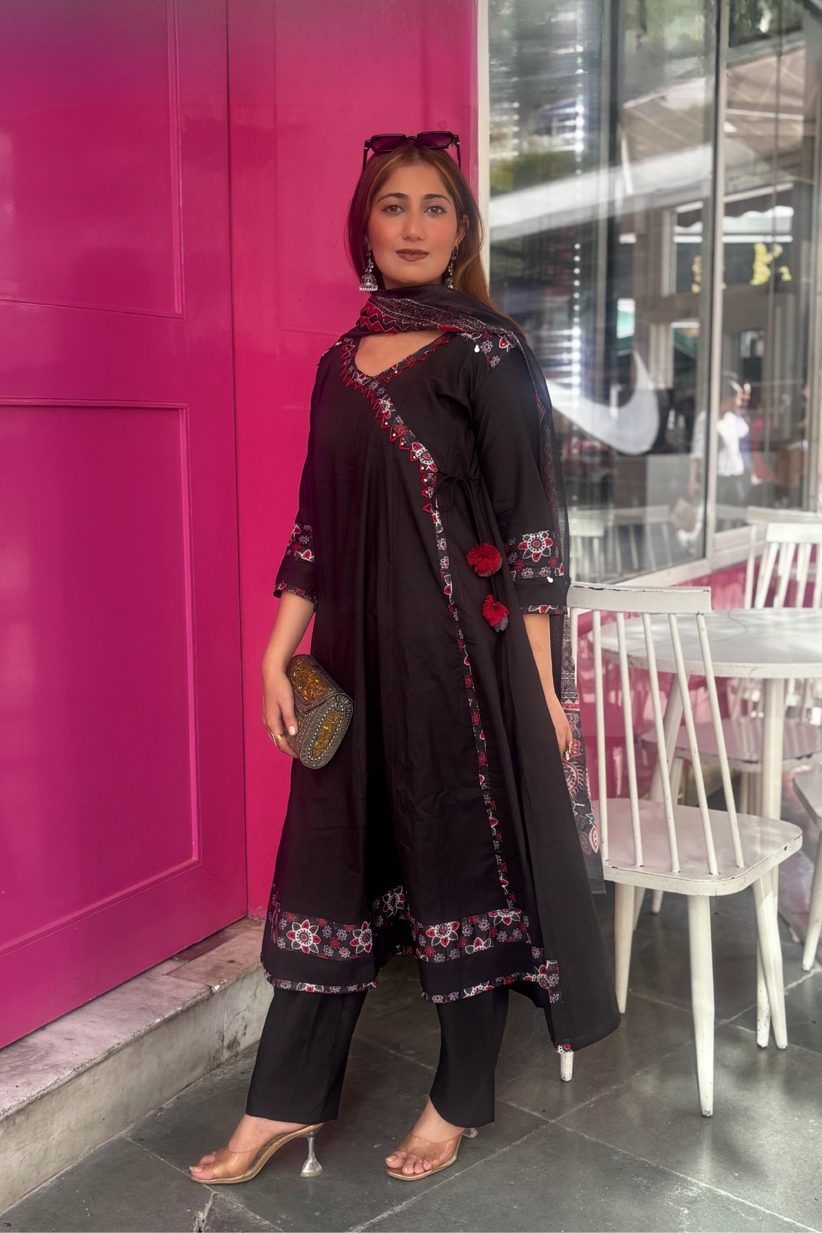 Black Zohra Cotton Slub Anarkali Suit Set