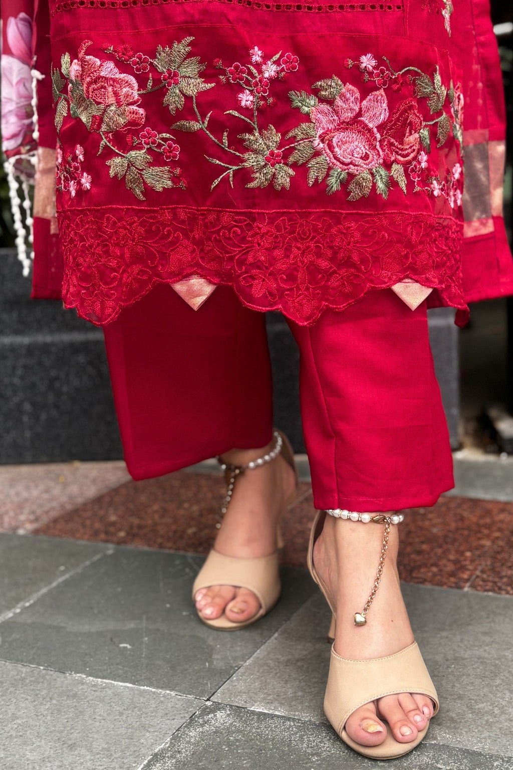 Gulrukh - Ruby Red Lawn Suit Set