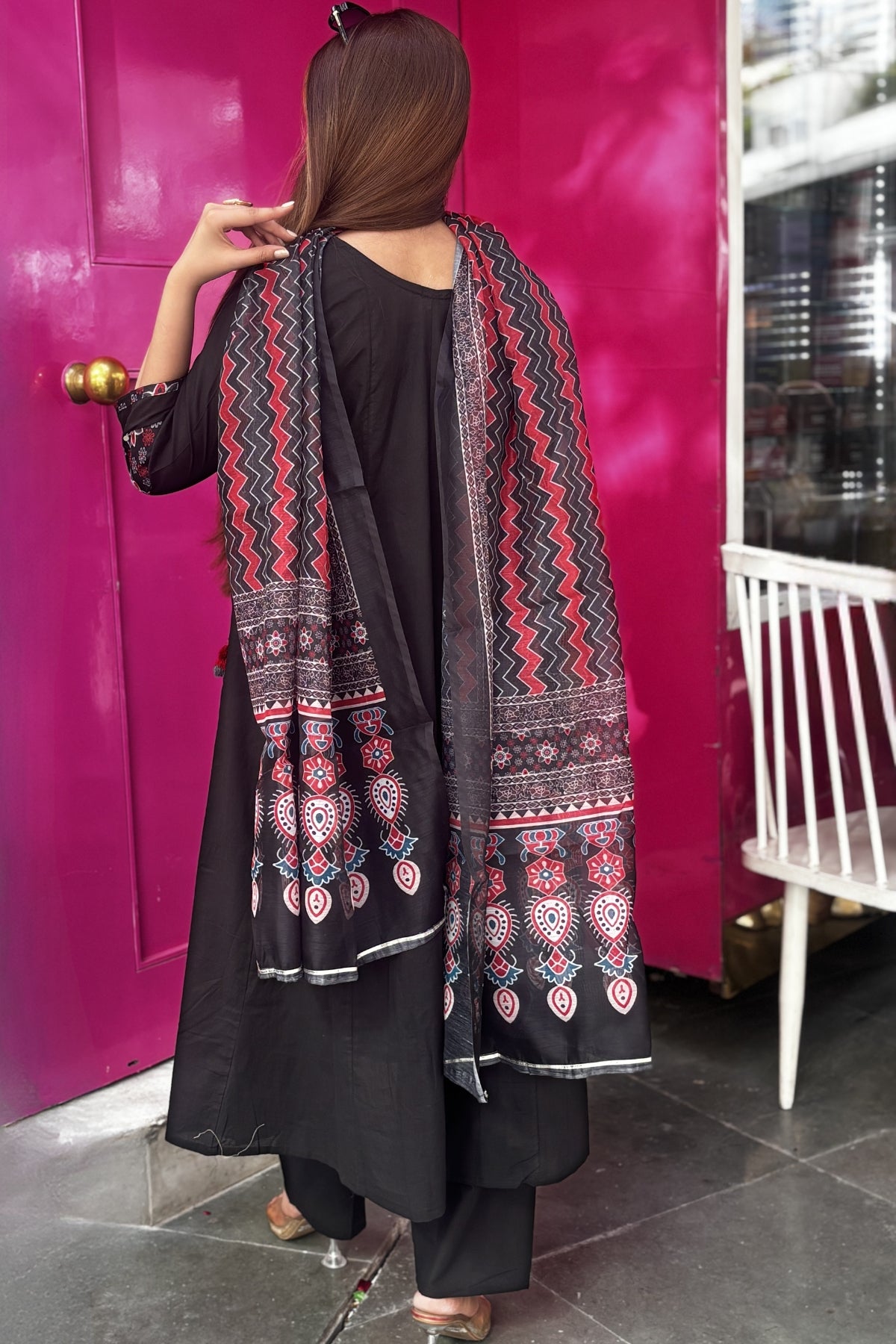 Black Zohra Cotton Slub Anarkali Suit Set