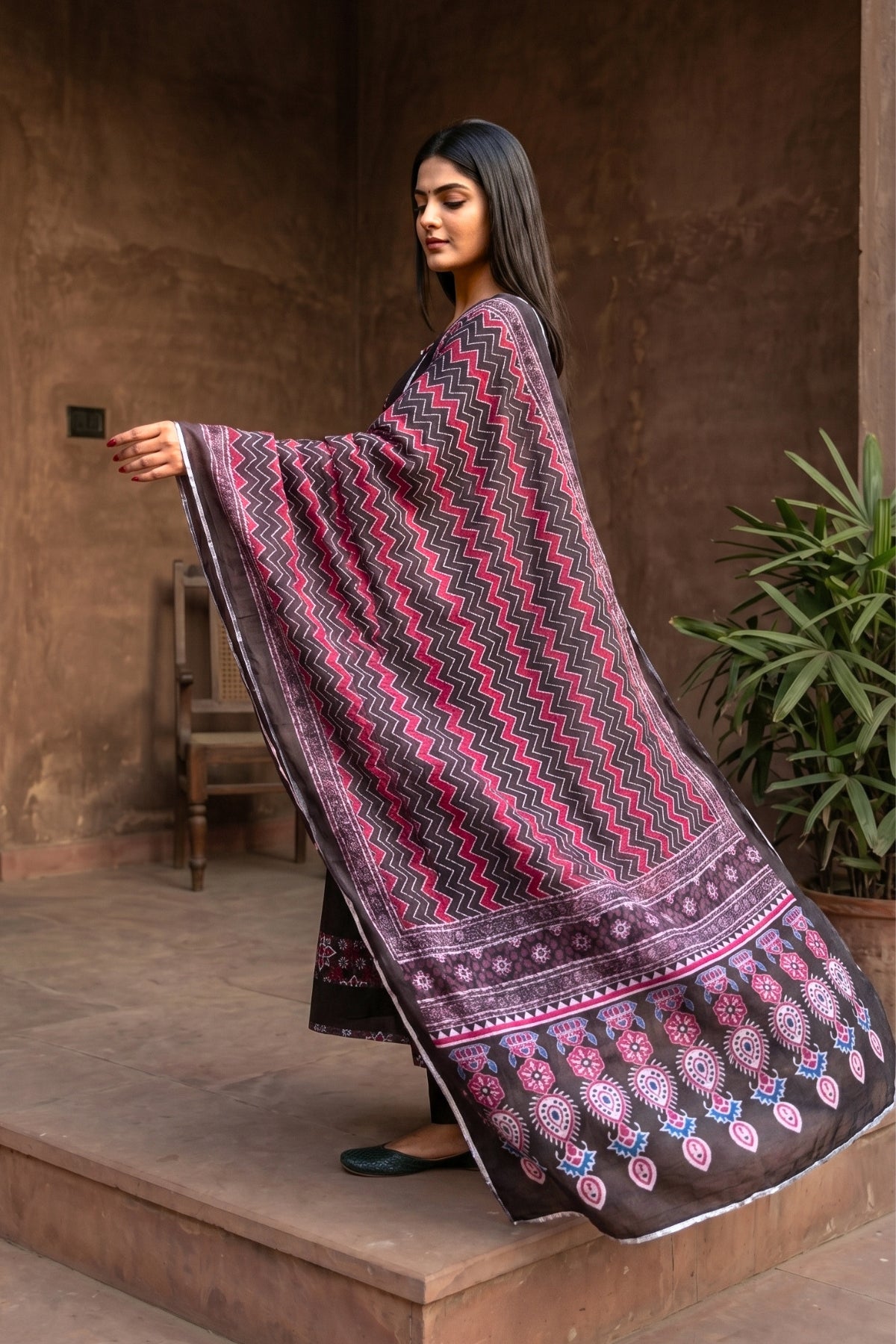 Black Zohra Cotton Slub Anarkali Suit Set