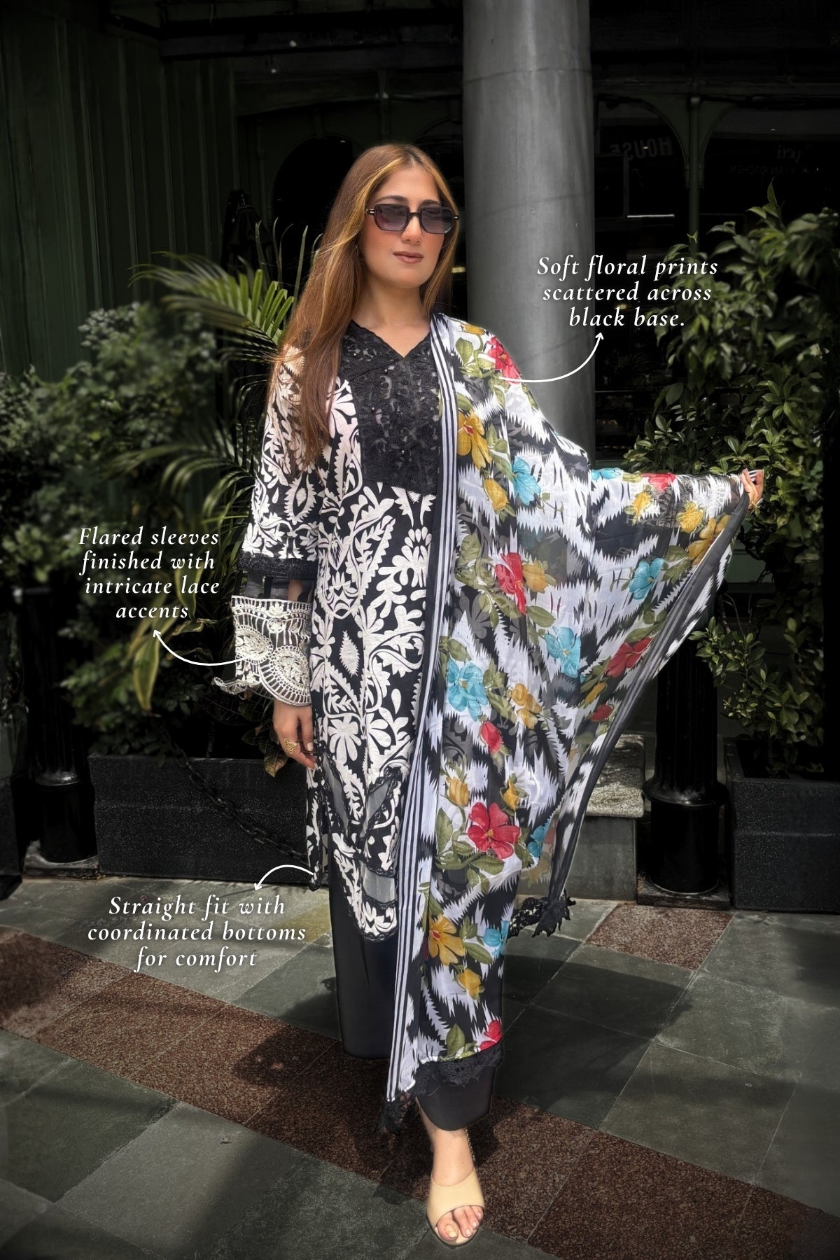 Arezia Noir Lawn Kurta with Farshi Salwar Set