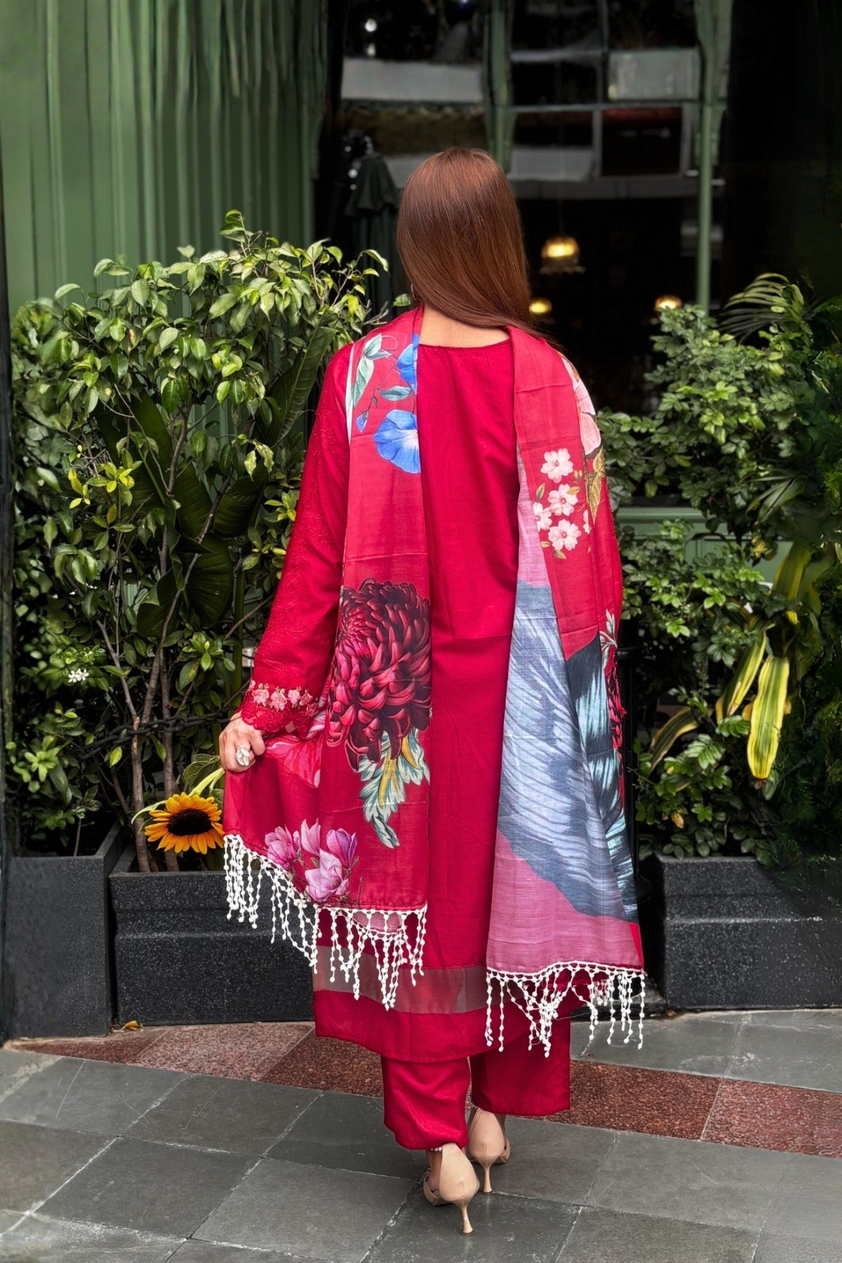 Gulrukh - Ruby Red Lawn Suit Set