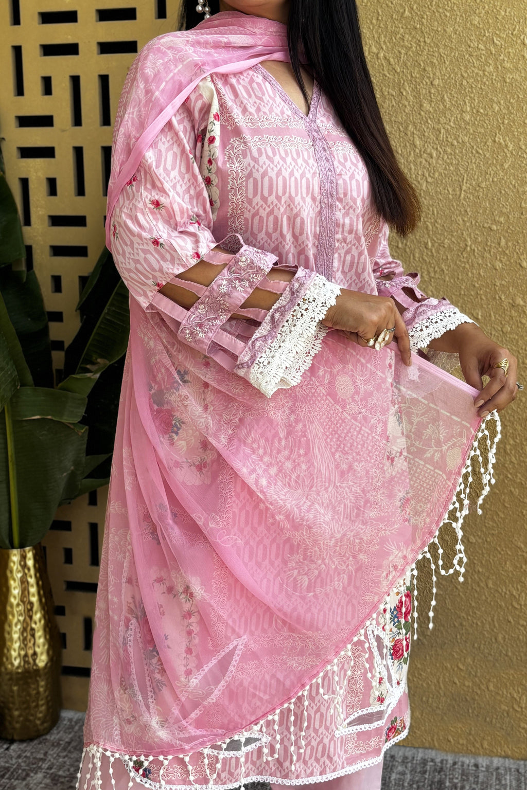Arezia Blush Pink Lawn Kurta with Farshi Salwar Set