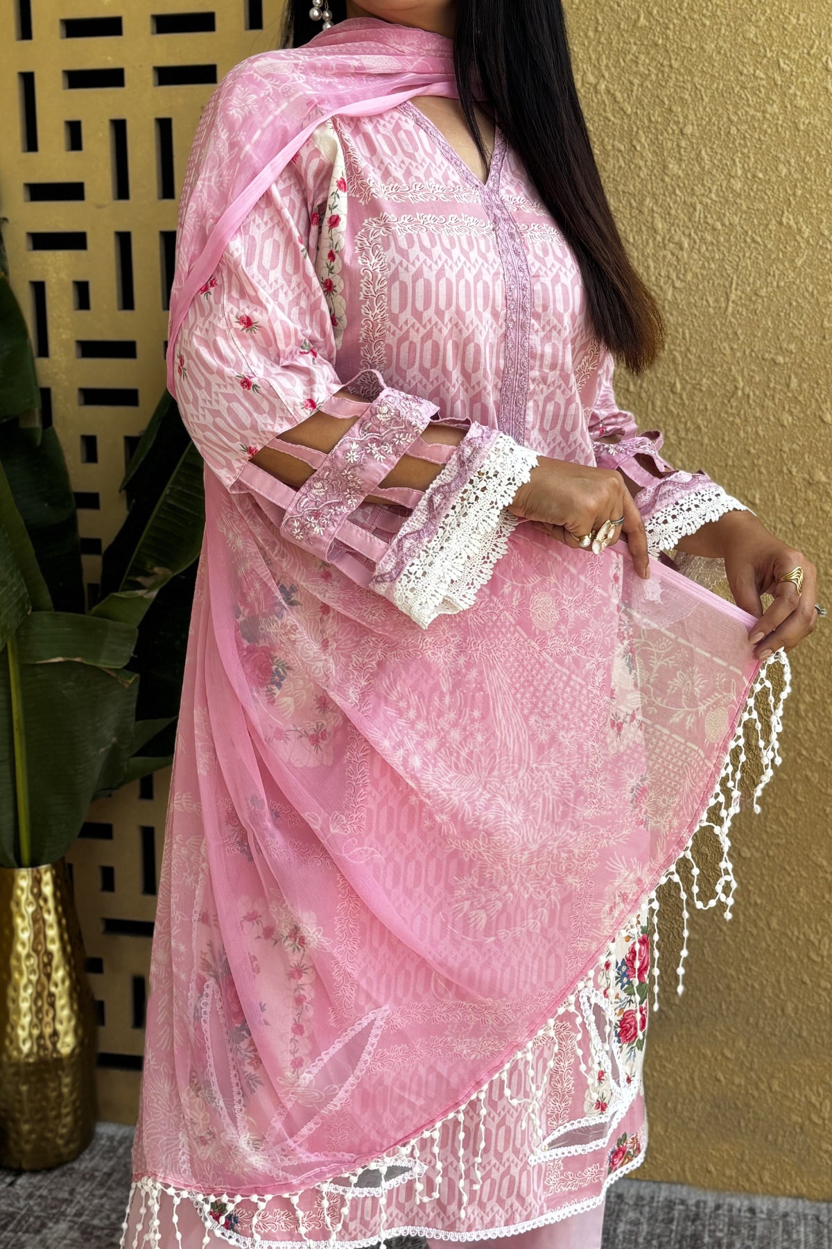 Arezia Blush Pink Lawn Kurta with Farshi Salwar Set