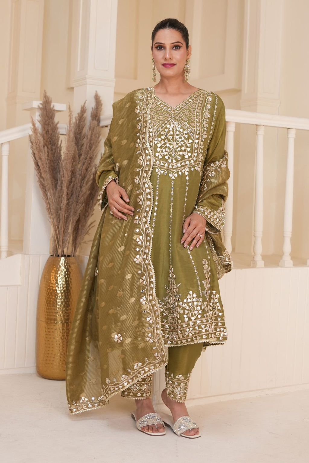 Olive Green Gota Patti Kurta set