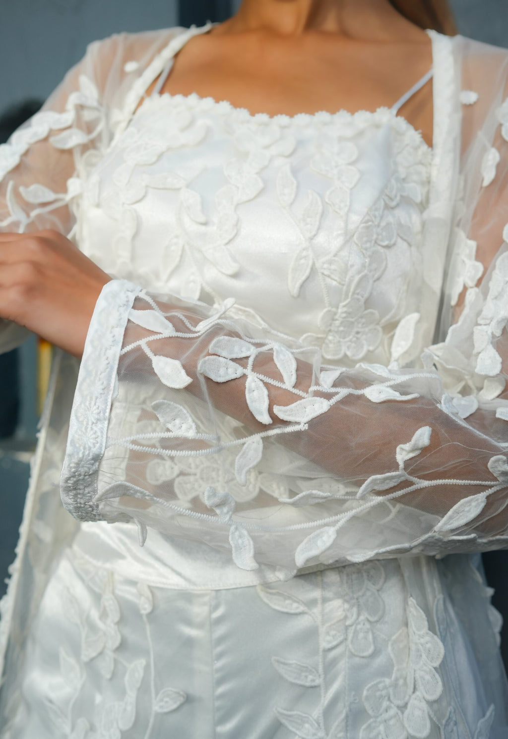 White Elegance Net Patch Work Co-ord Set