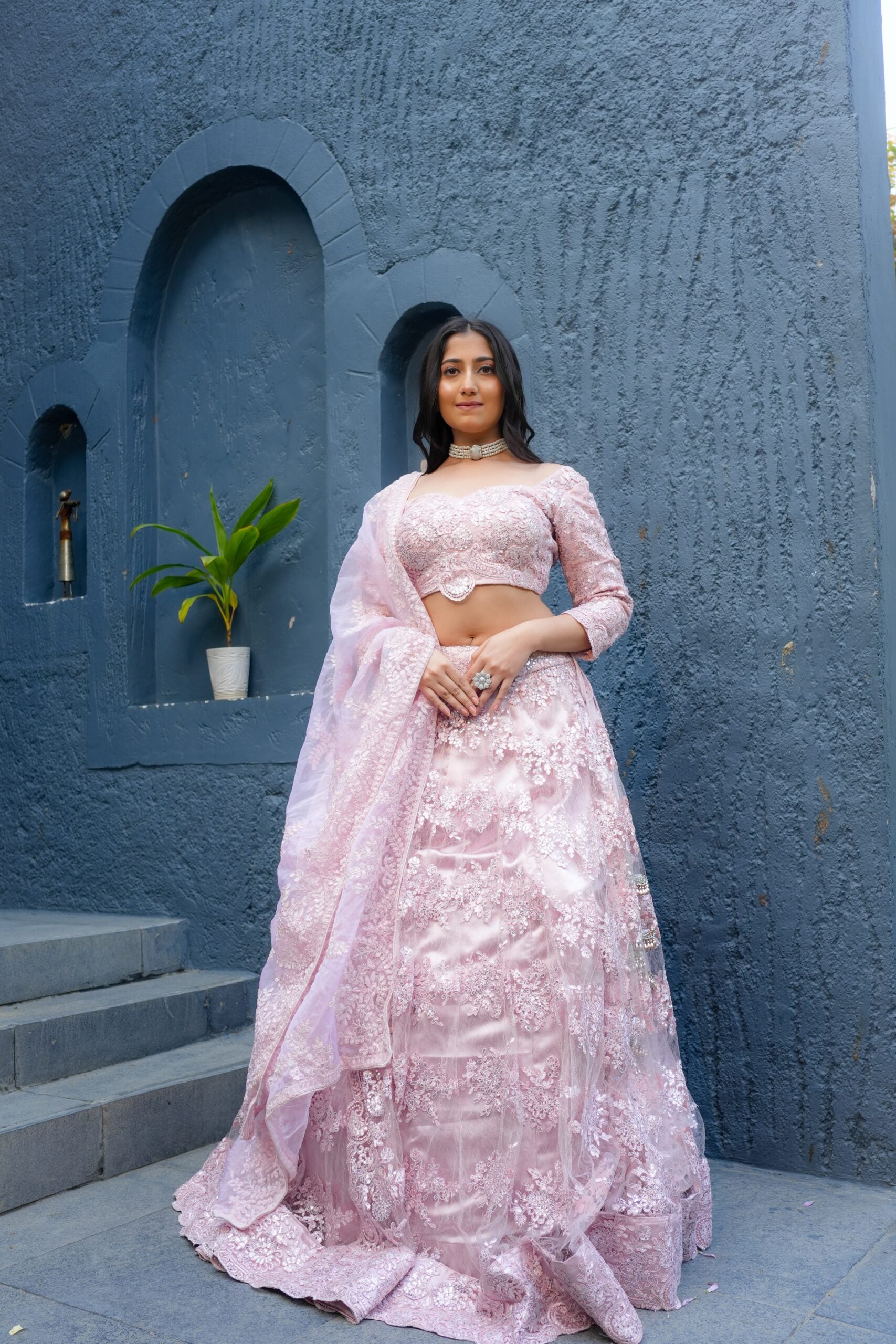 Blush Royale – Baby Pink Net Embellished Lehenga Set