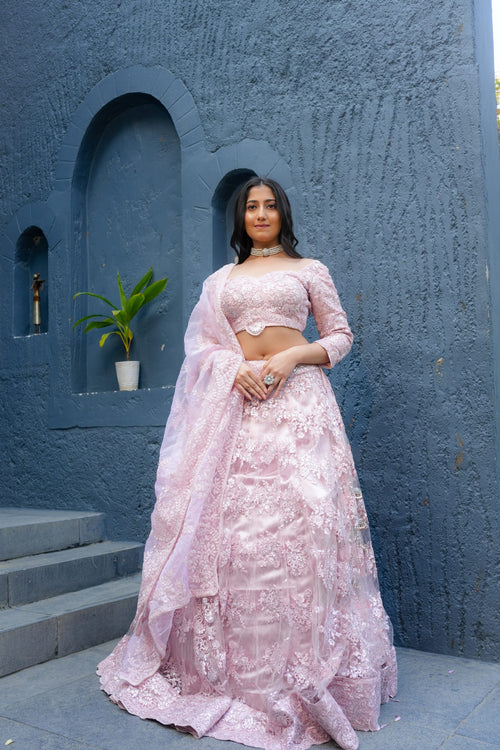 Blush Royale – Baby Pink Net Embellished Lehenga Set