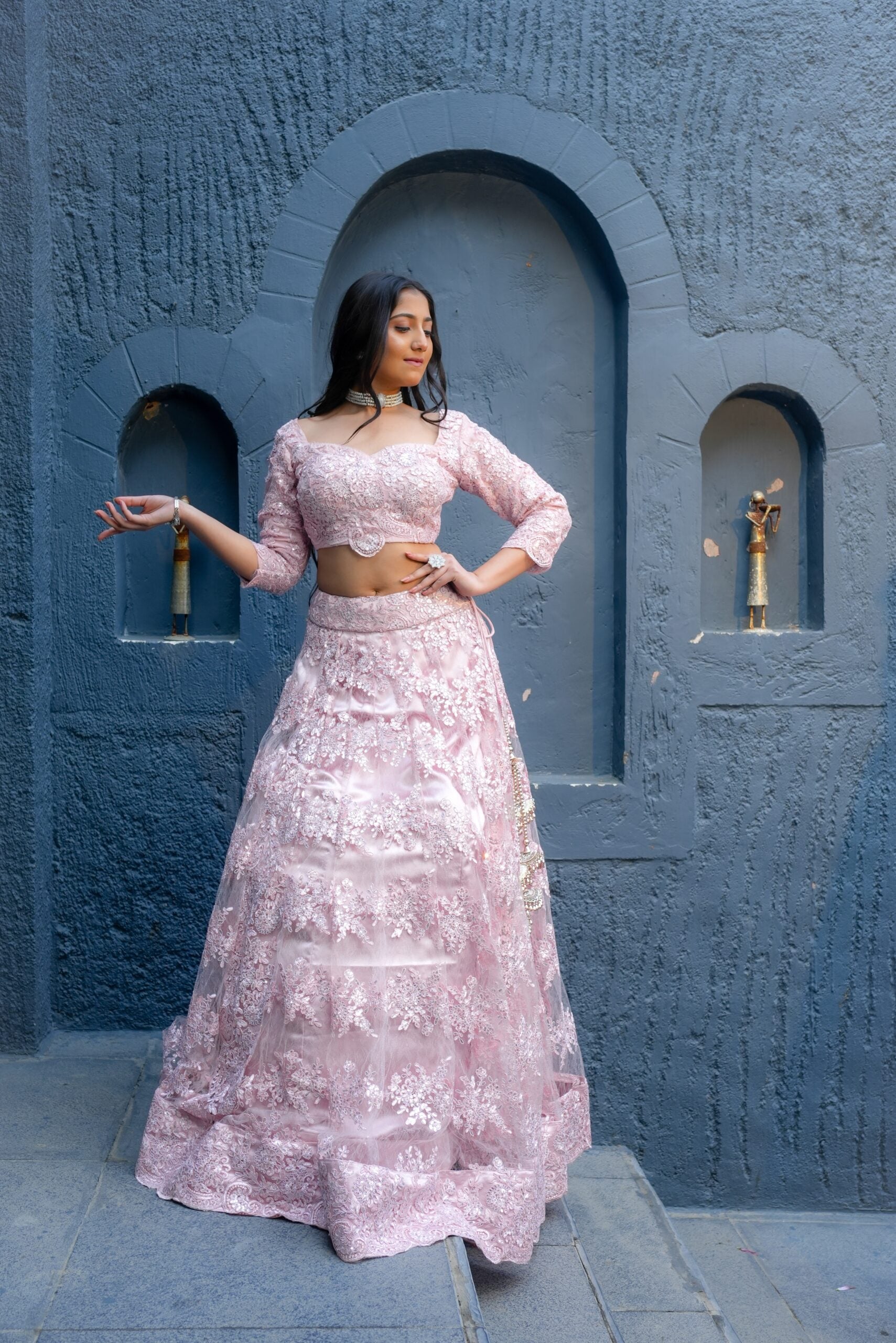 Blush Royale – Baby Pink Net Embellished Lehenga Set