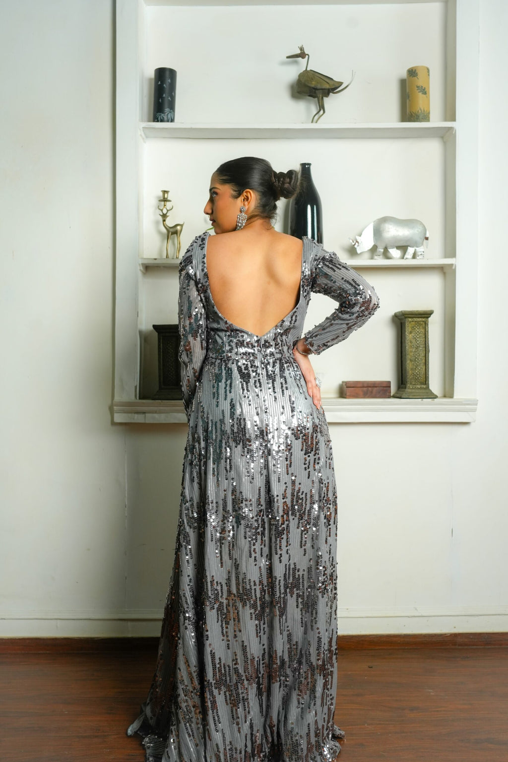 Silver Moonlight – Grey Embellished Gown