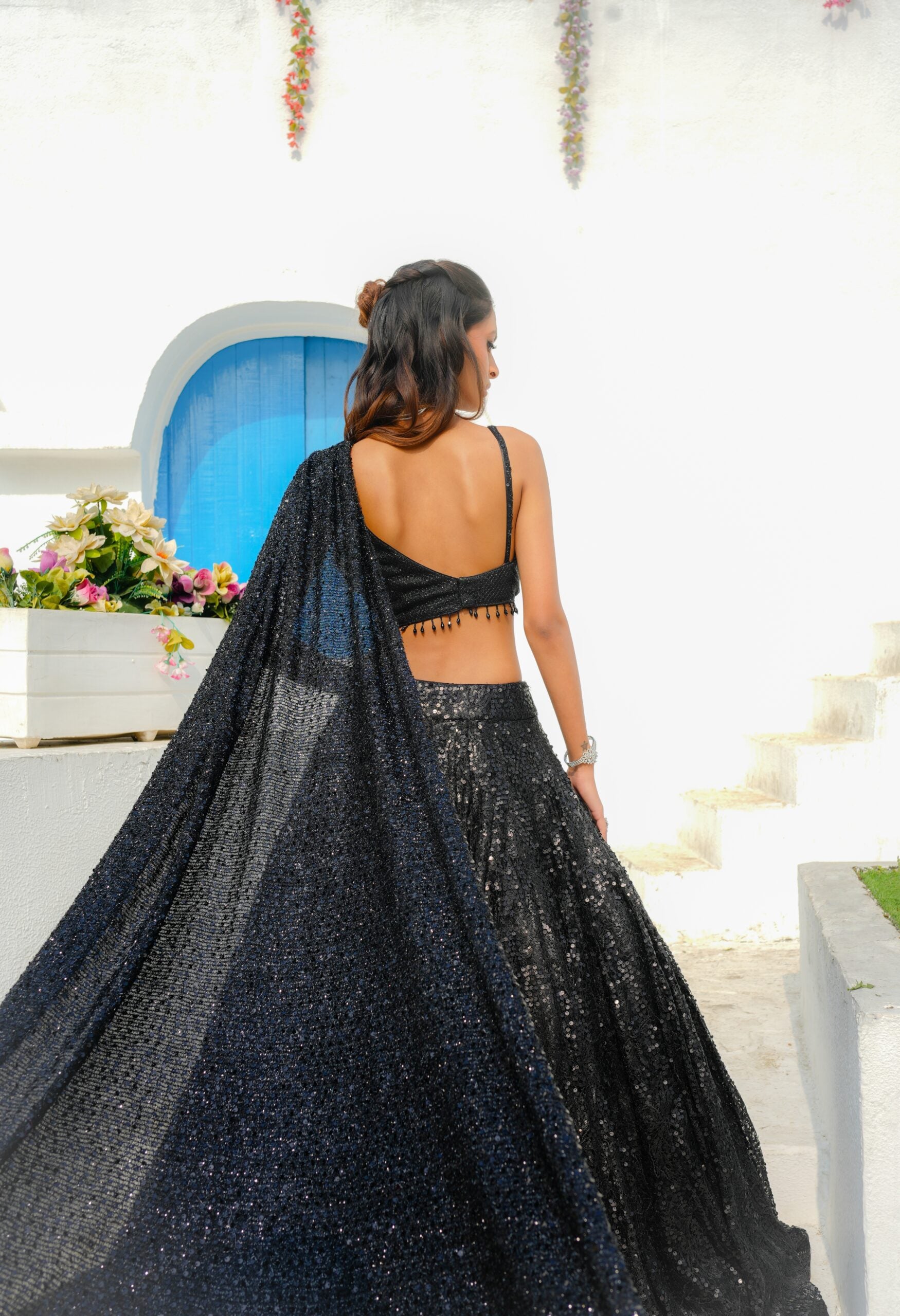 Midnight Elegance – Black Net Lehenga Set