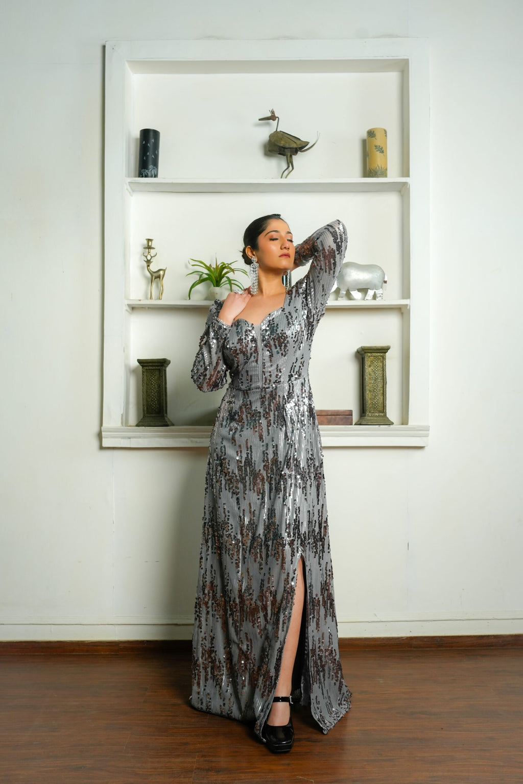 Silver Moonlight – Grey Embellished Gown