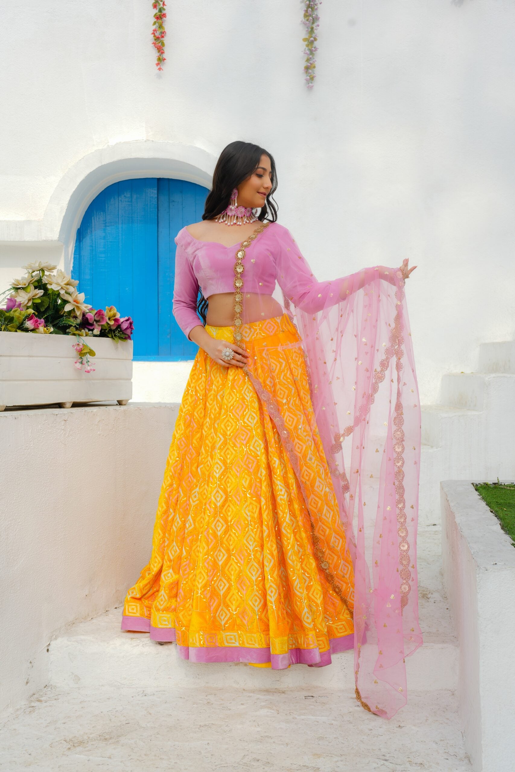 Golden Glow – A Royal Yellow Velvet Lehenga Set