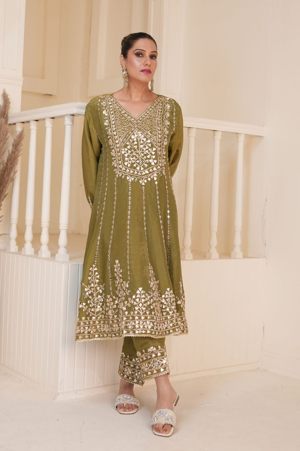 Olive Green Gota Patti Kurta set