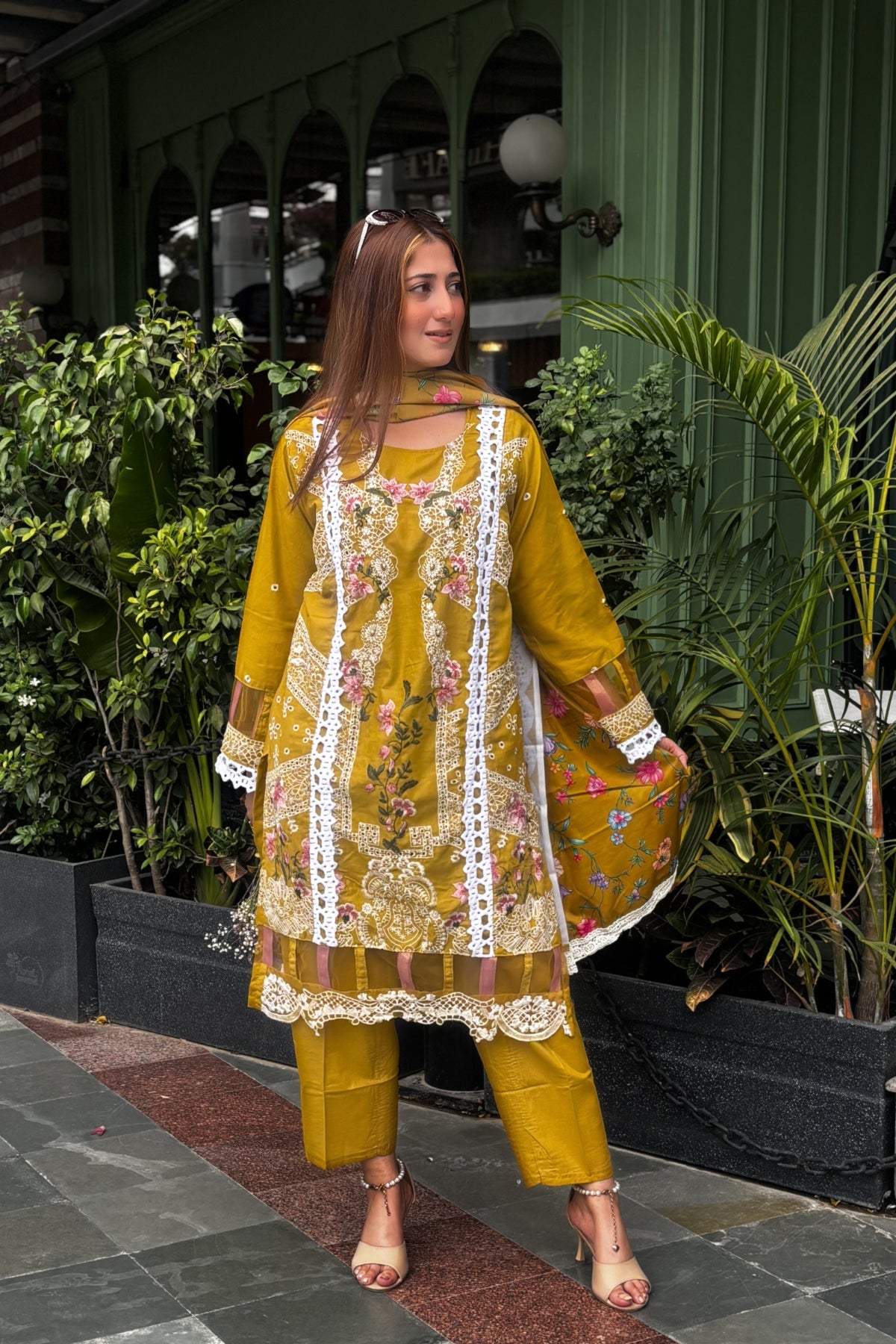 Mahreen - Golden Mustard Lawn Suit Set