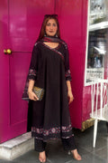 Black Zohra Cotton Slub Anarkali Suit Set