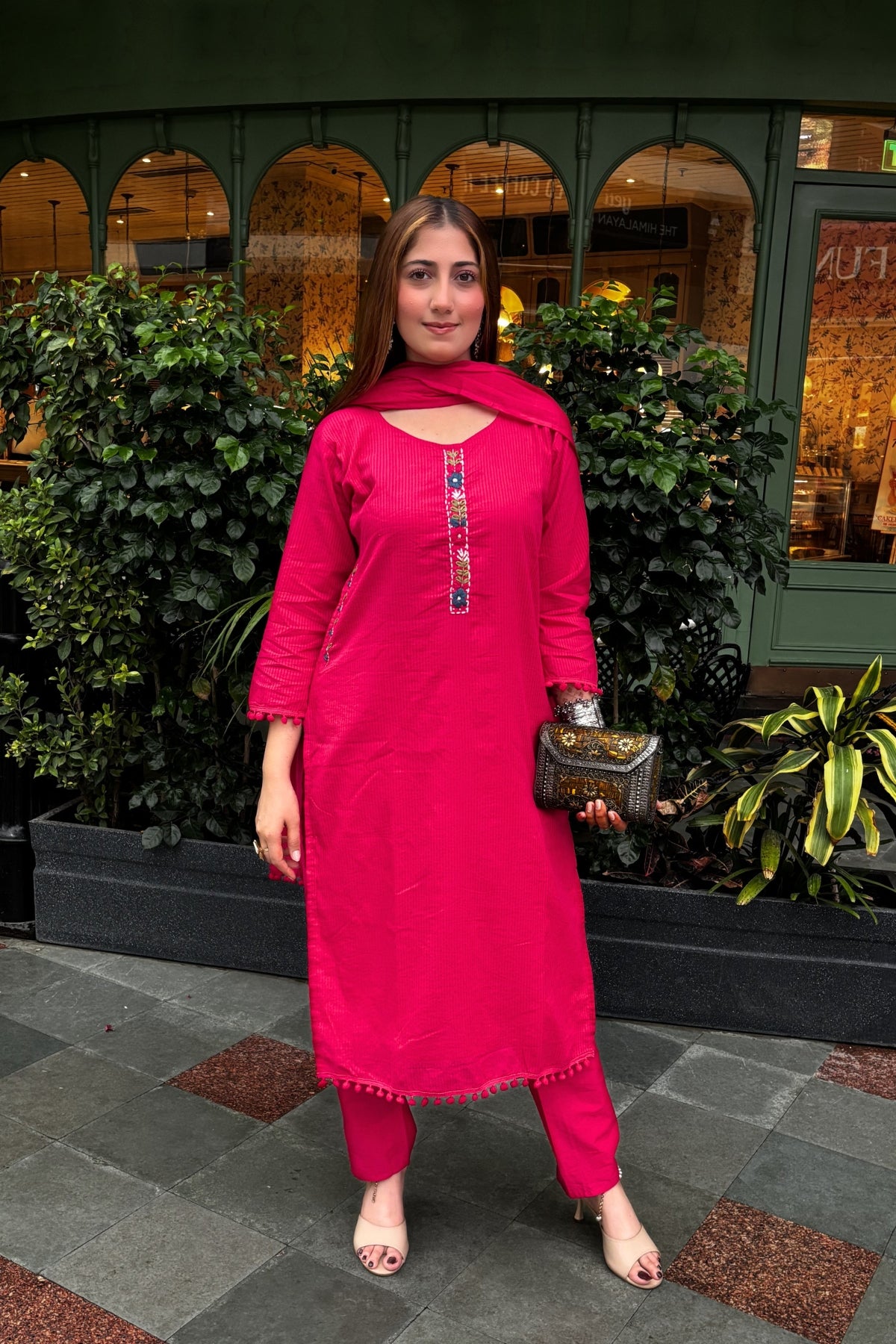 Rani Pink Embroidered Cotton Suit Set