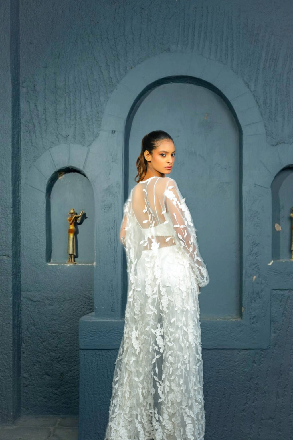 White Elegance Net Patch Work Co-ord Set