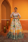 Pastel Mint Green Floral Butter Silk Lehenga Set