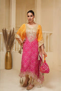 Hot Pink Bandhej Ombre Kaftan Set
