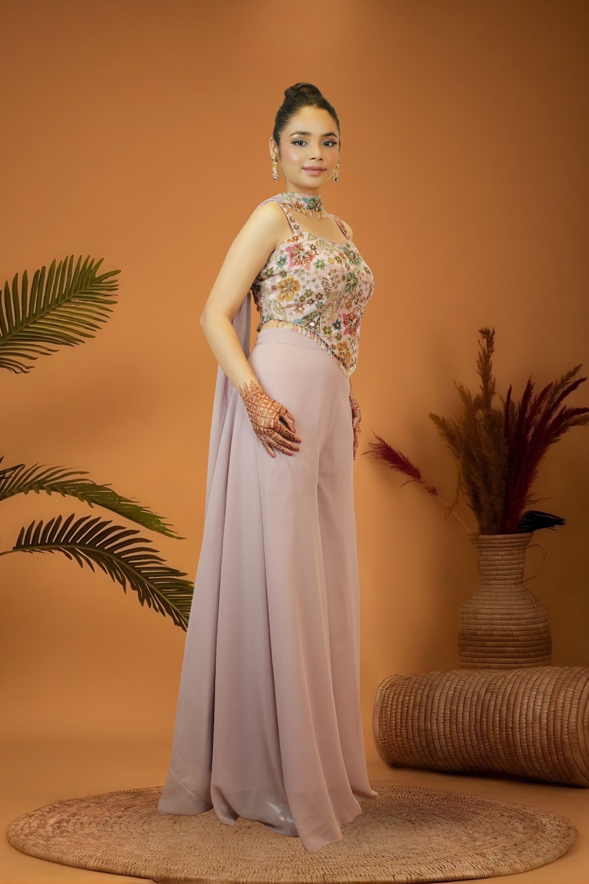 Mauve Corset Top Plazzo set