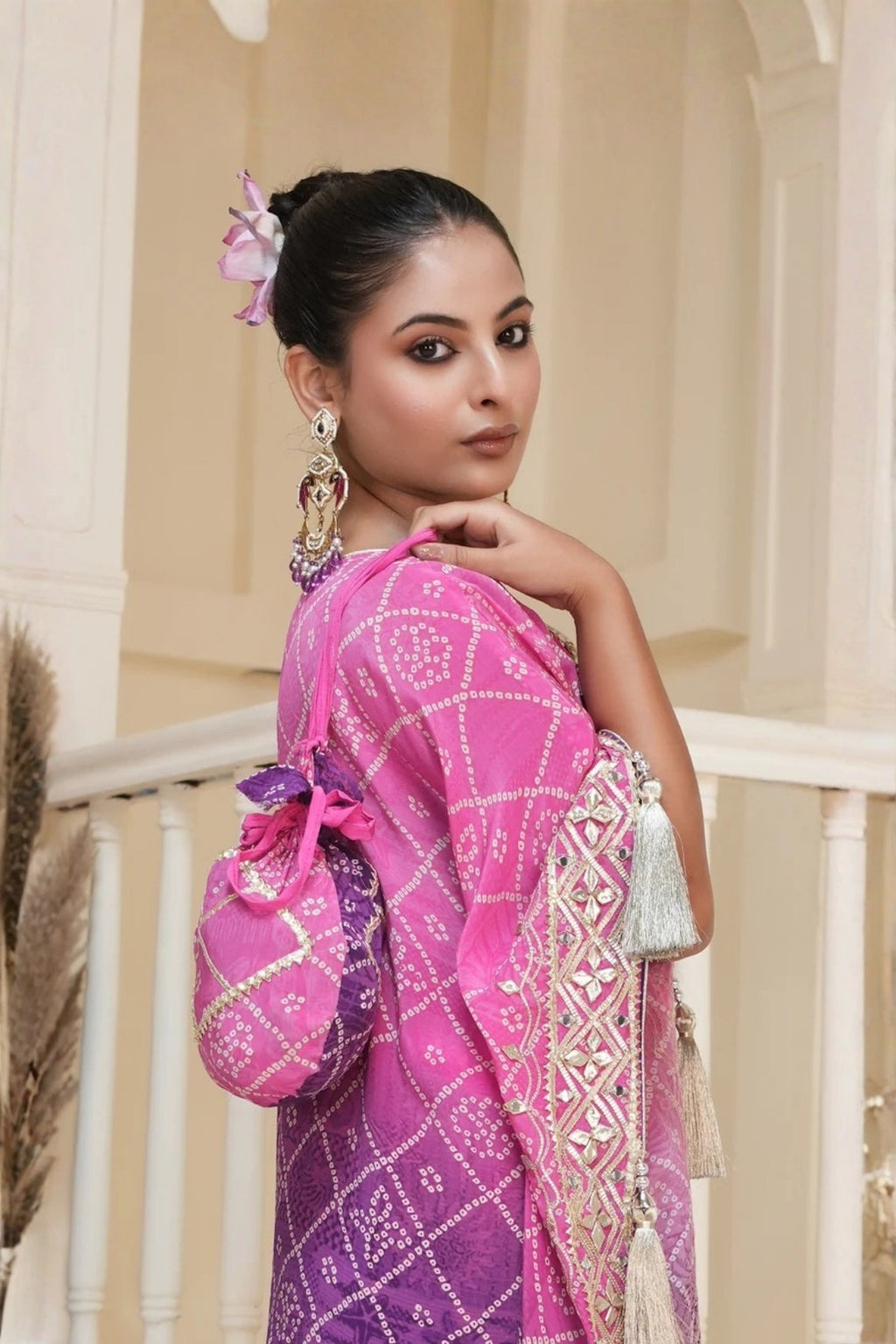 Purple Bandhej Ombre Kaftan Set