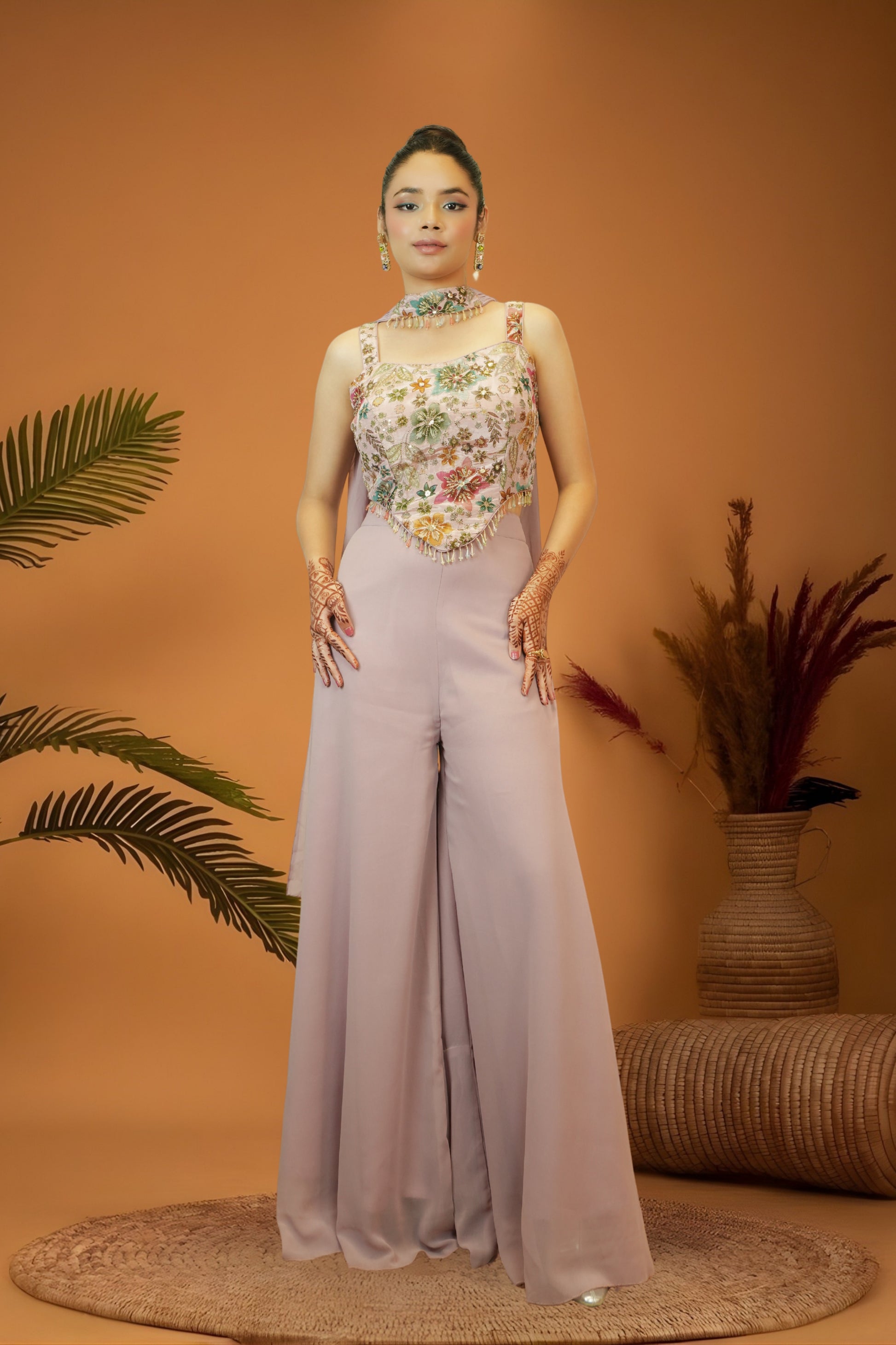 Mauve Corset Top Plazzo set