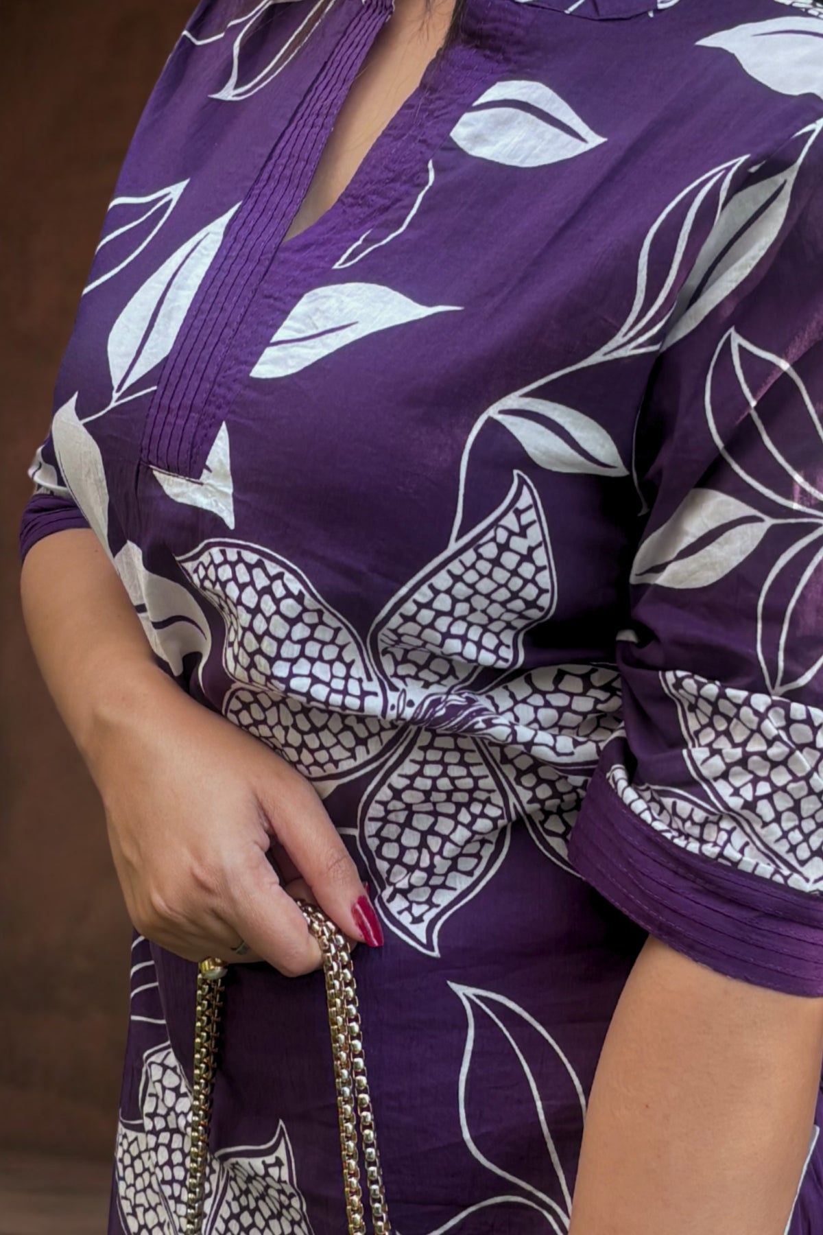 Purple Flora Printed Cotton Kurta with Pants