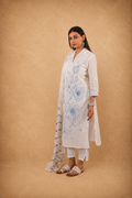 Off White Blue Embroidered Mul Cotton Suit Set