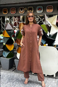 Mocha Brown Embroidered Cotton Kurta with Pants