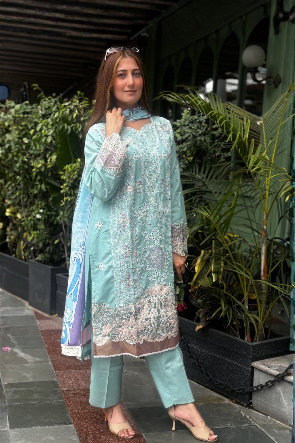 Gulrukh - Aqua Mint Lawn Suit Set