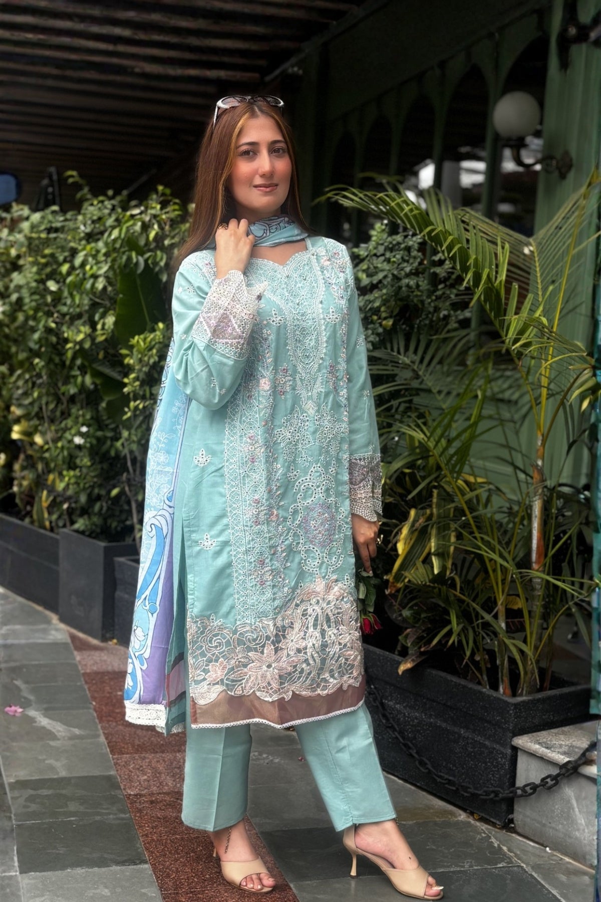 Gulrukh - Aqua Mint Lawn Suit Set