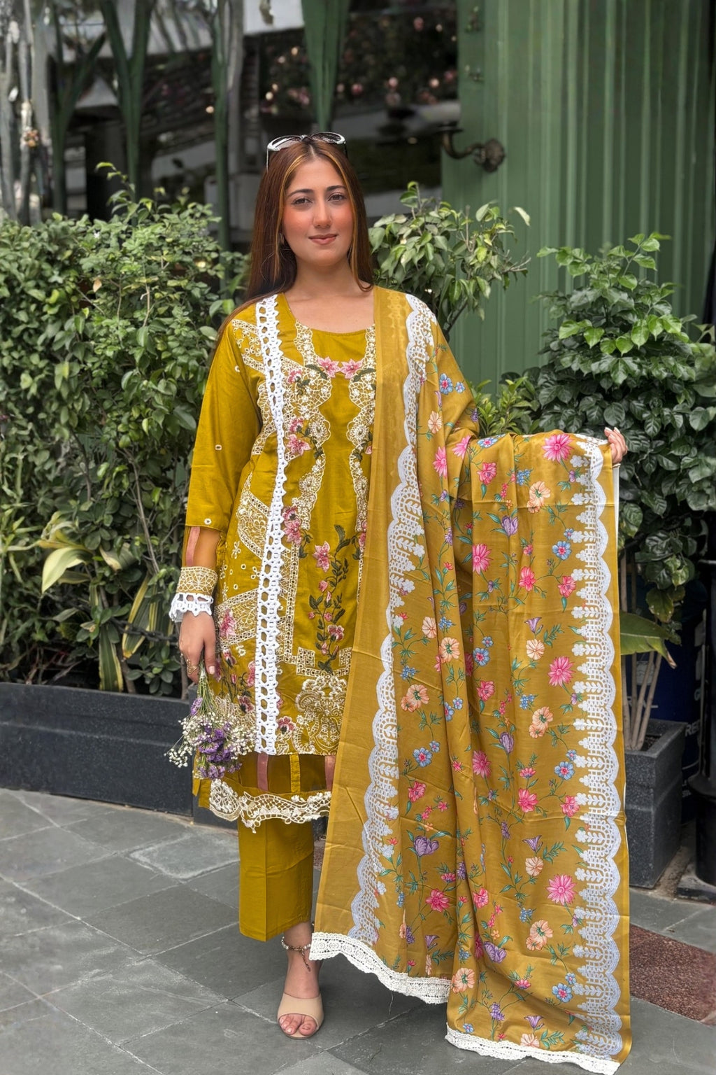 Mahreen - Golden Mustard Lawn Suit Set