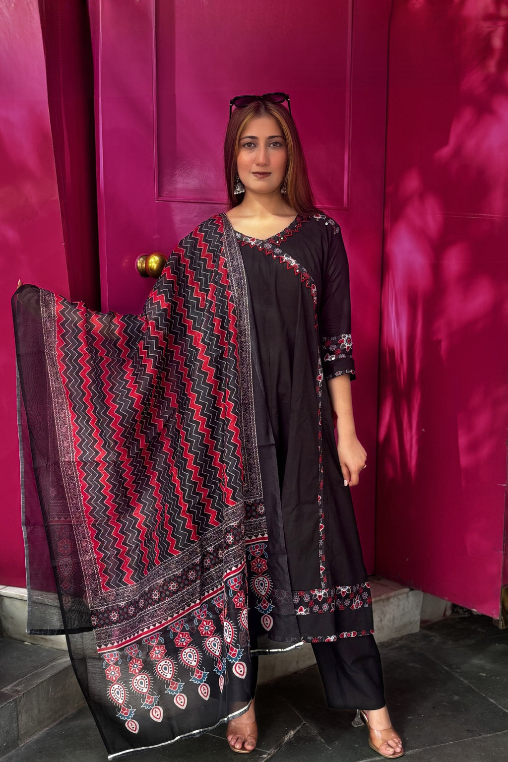 Black Zohra Cotton Slub Anarkali Suit Set