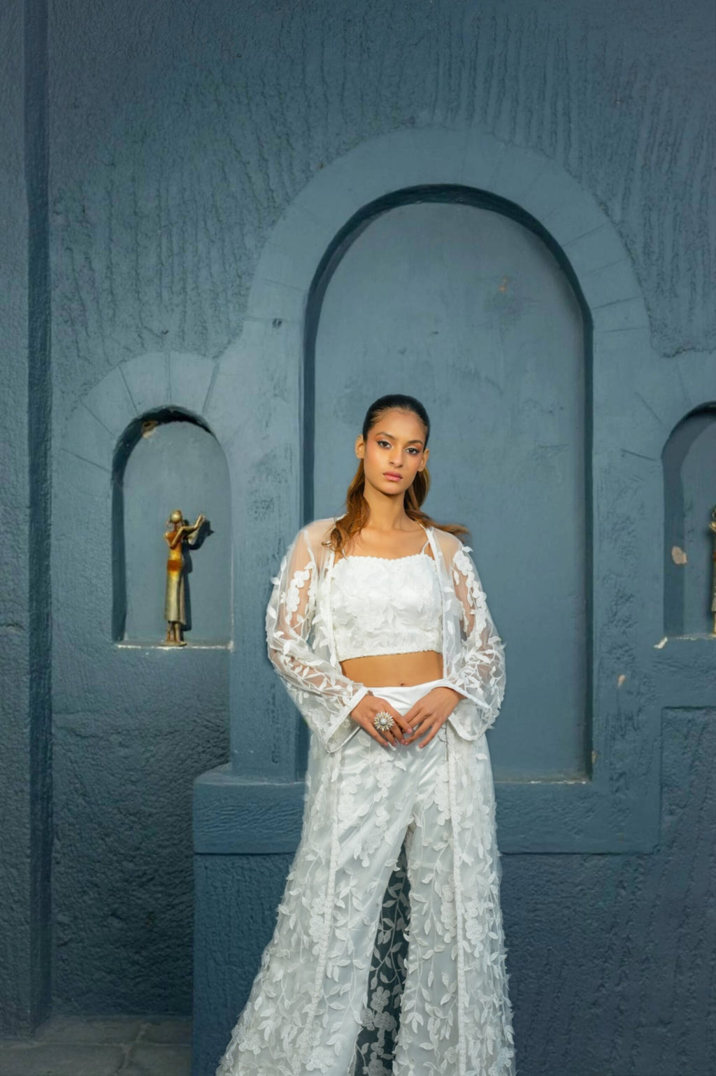 White Elegance Net Patch Work Co-ord Set