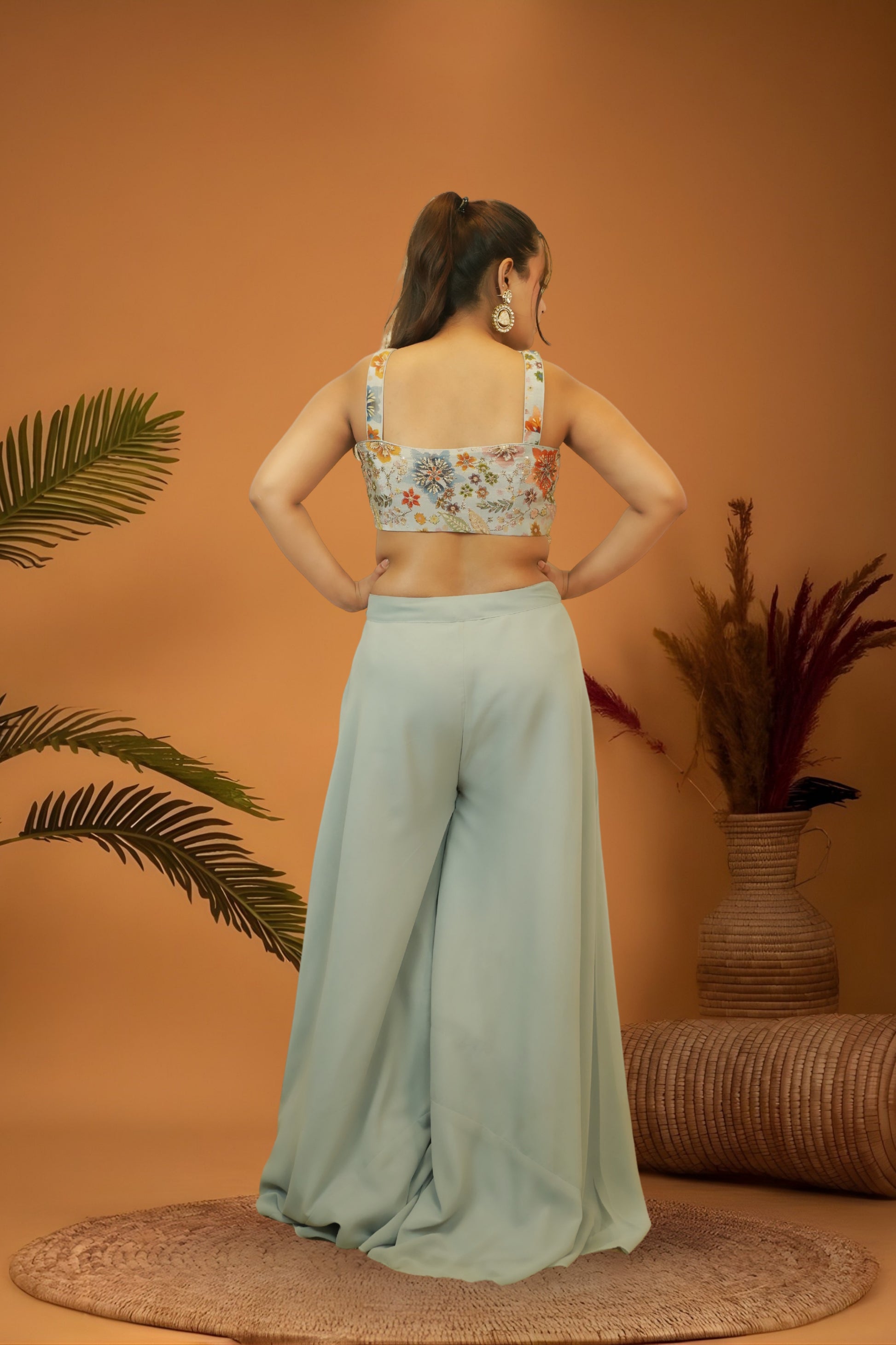 Muted Pastel Blue Corset Top Plazzo Set