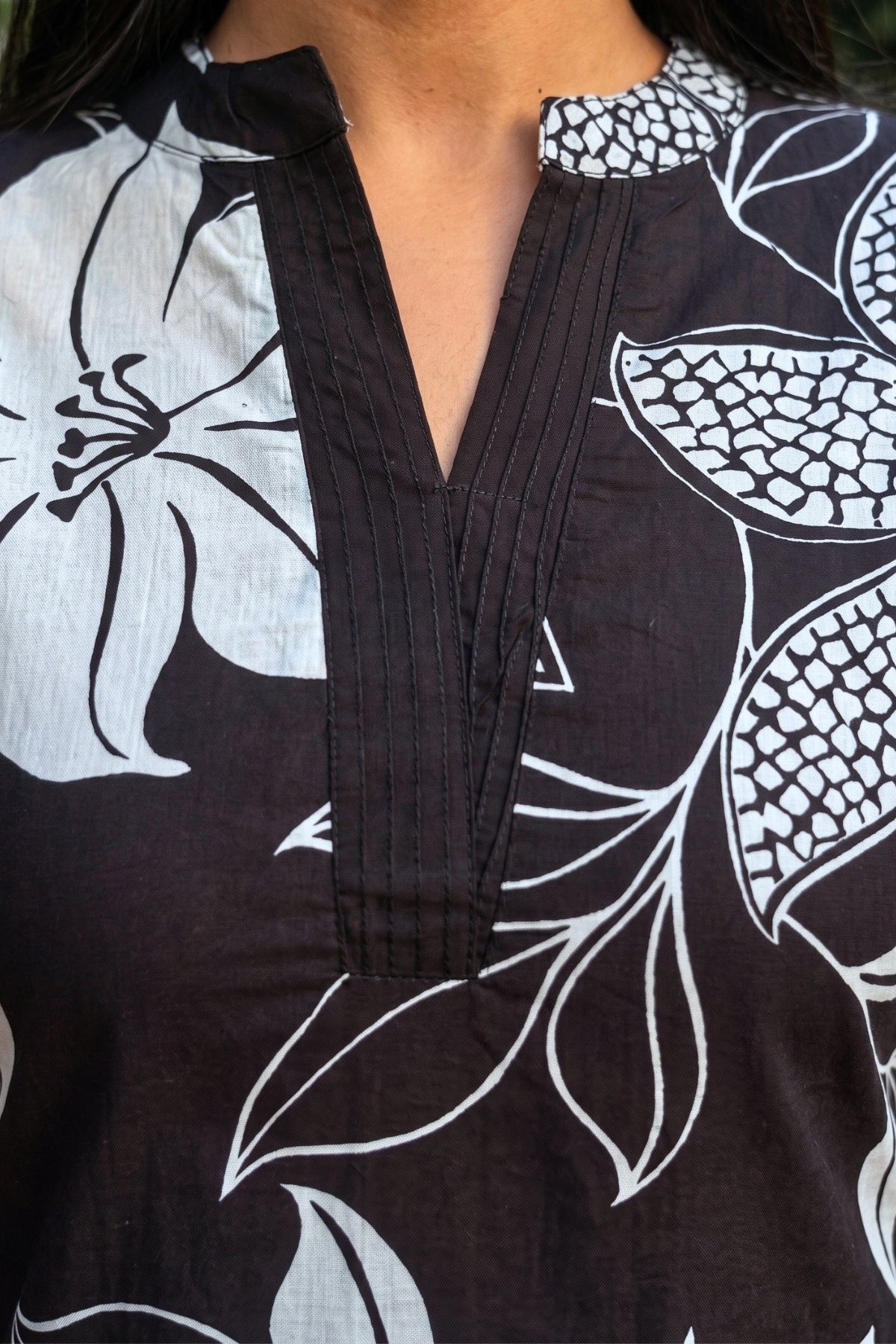 Black Flora Printed Cotton Kurta with Pants