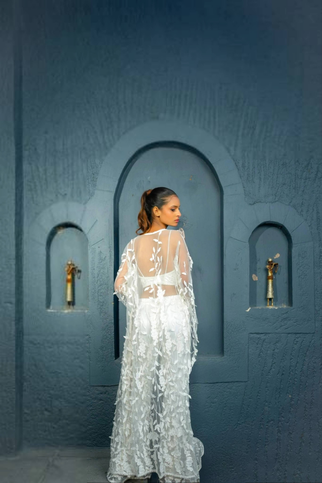 White Elegance Net Patch Work Co-ord Set