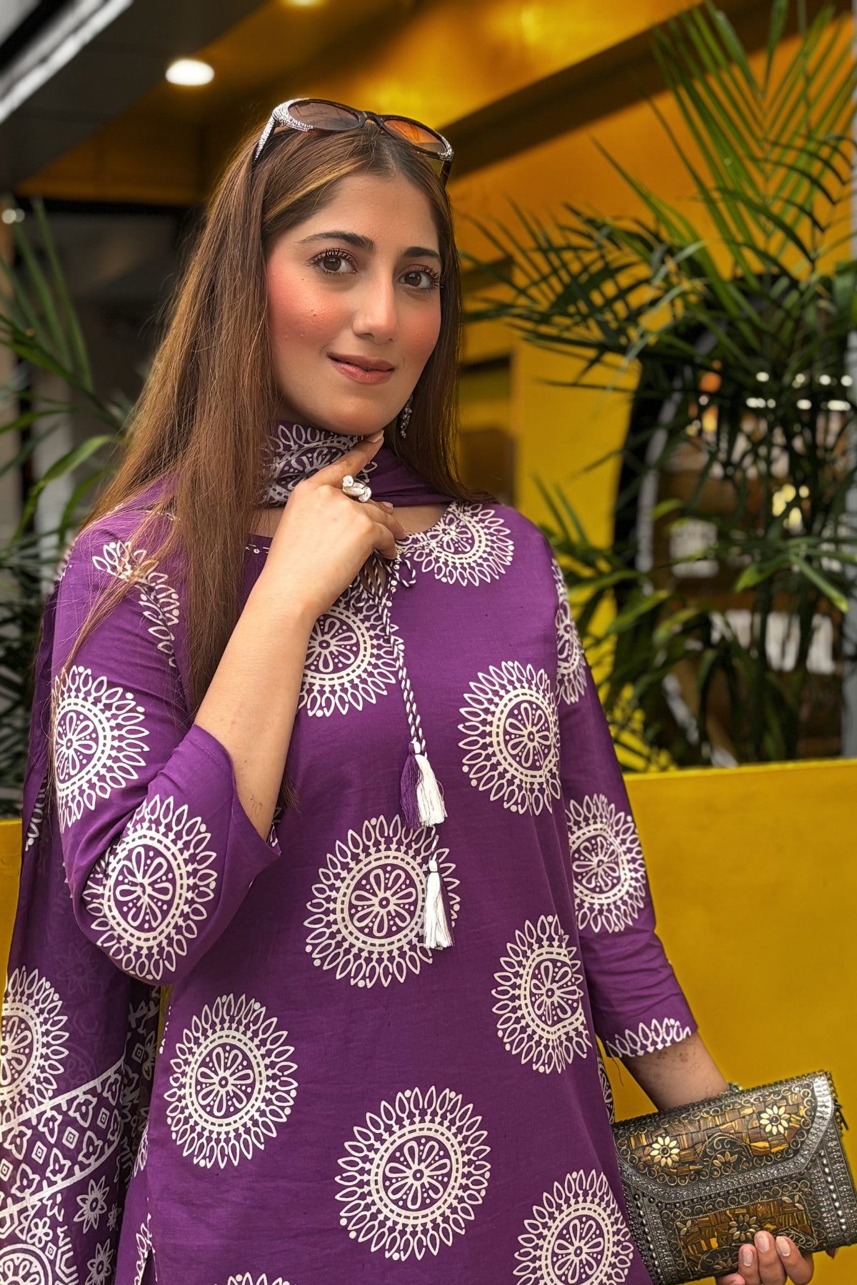 Purple Hand Block Printed Cotton Suit Set