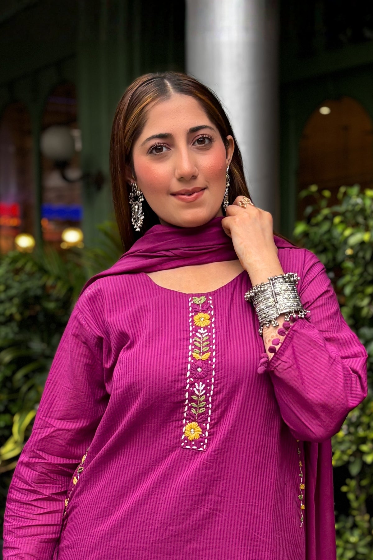 Royal Plum Embroidered Cotton Suit Set