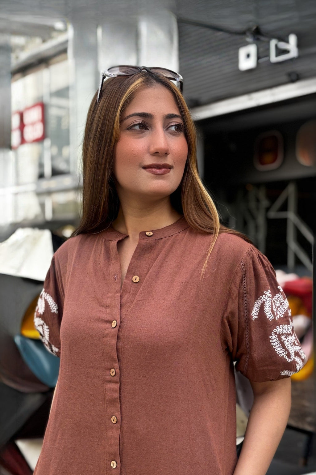 Mocha Brown Embroidered Cotton Kurta with Pants