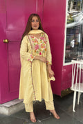 Cream Floral Embroidered Cotton Anarkali Suit Set