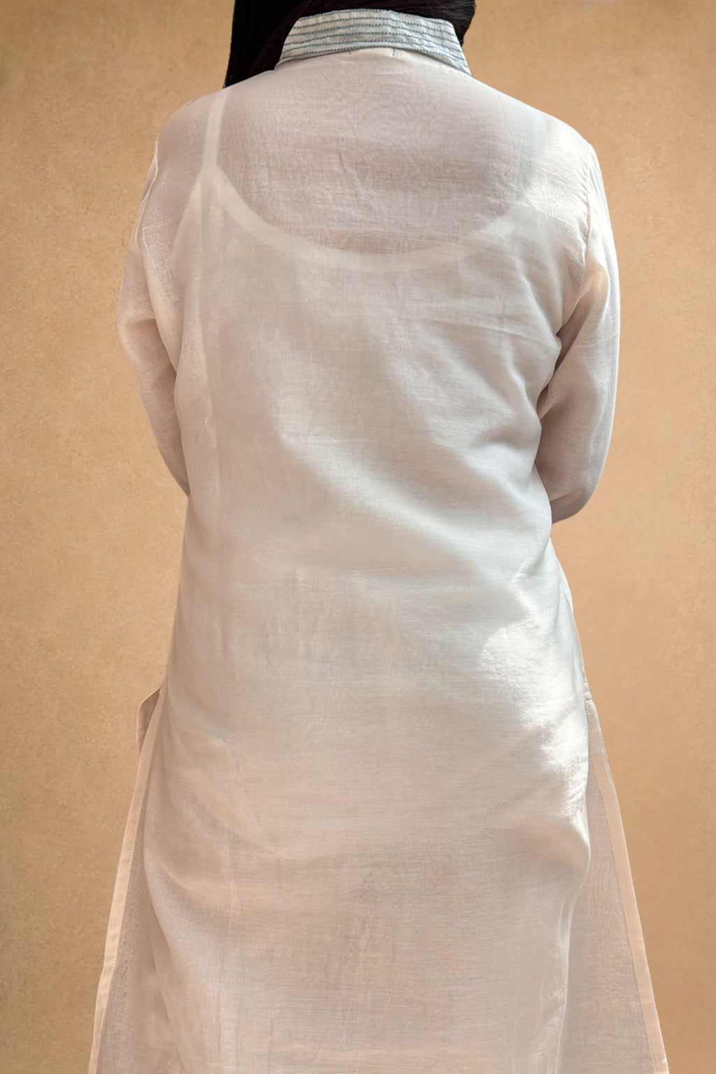 Off White Blue Embroidered Mul Cotton Suit Set