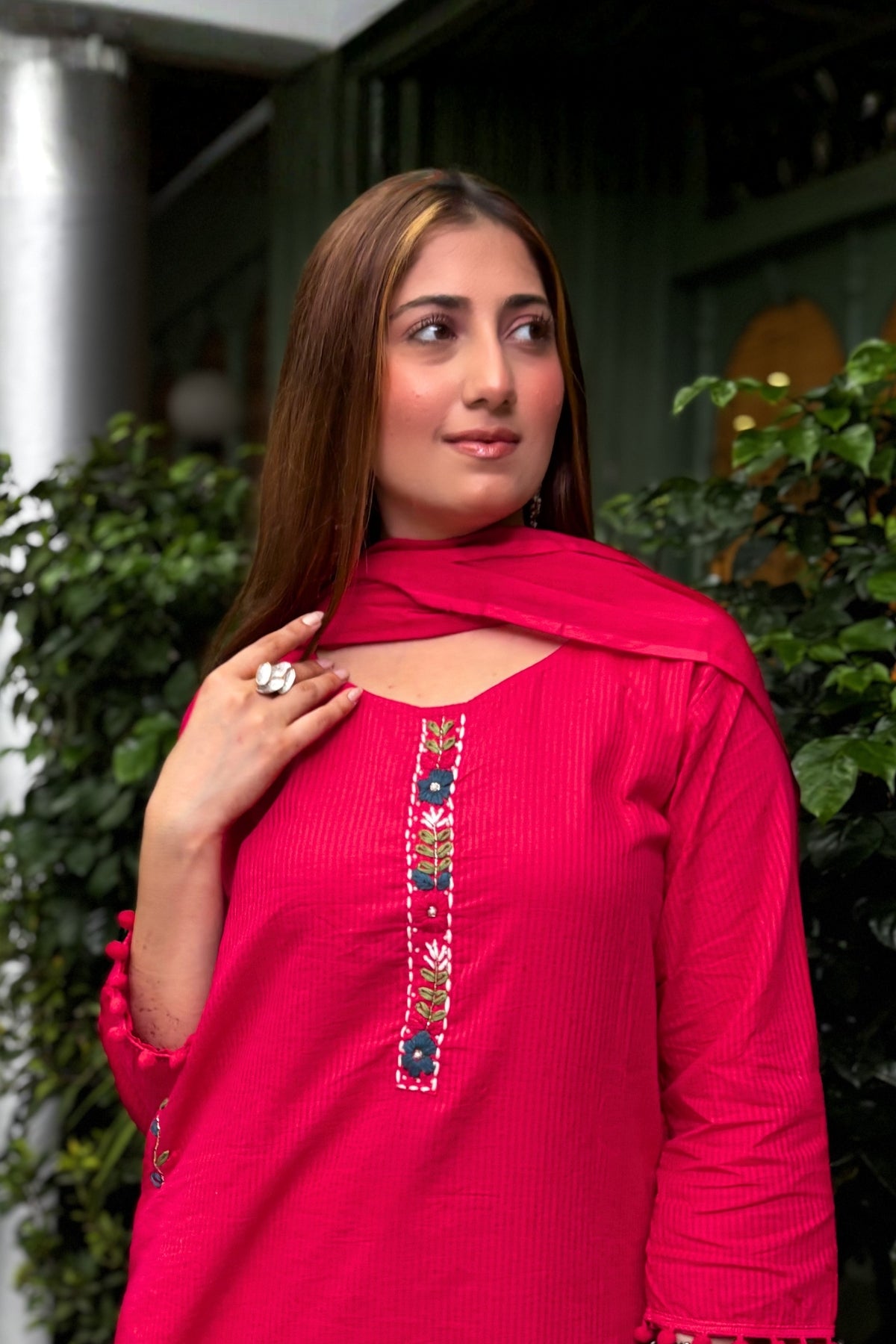 Rani Pink Embroidered Cotton Suit Set