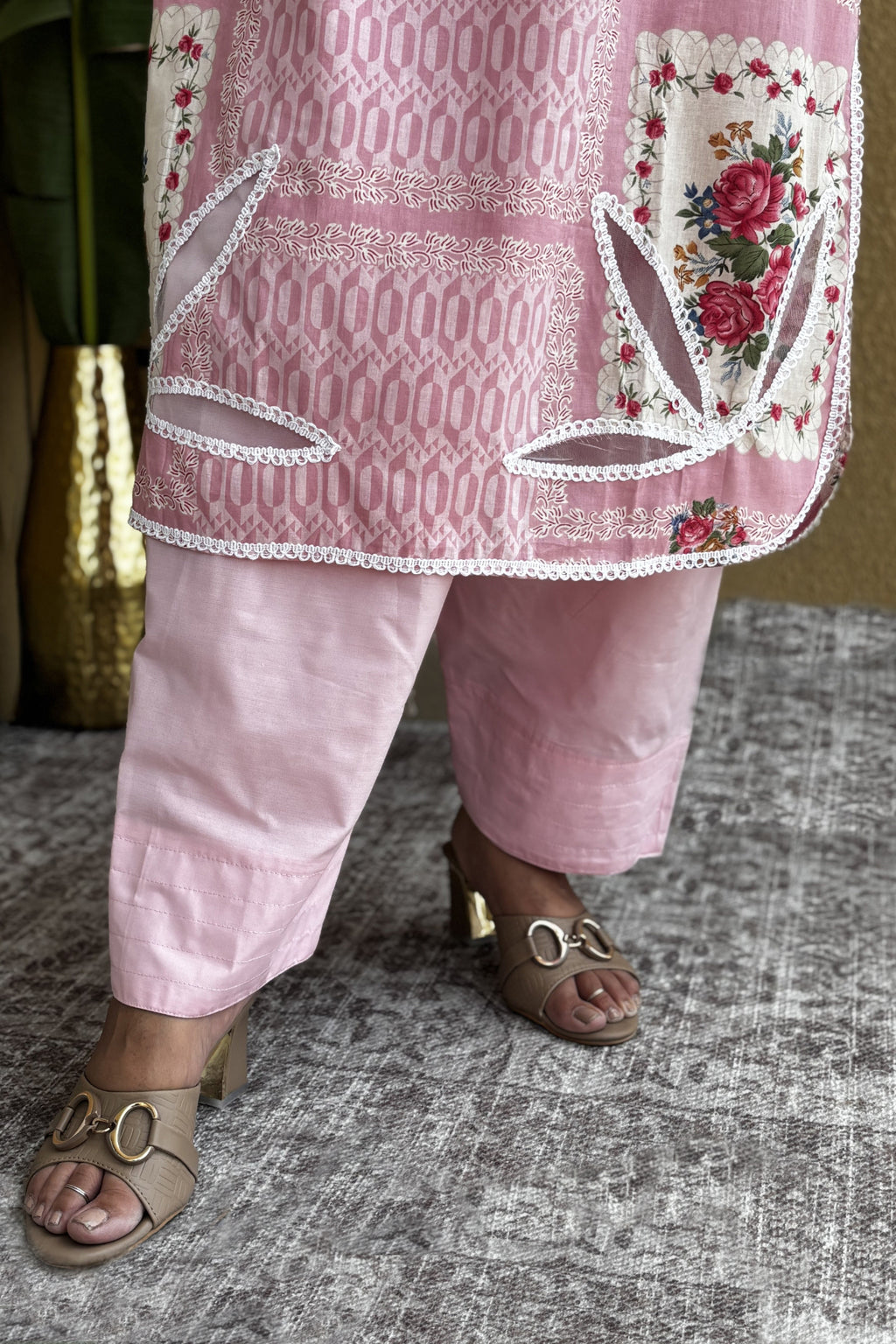 Arezia Blush Pink Lawn Kurta with Farshi Salwar Set